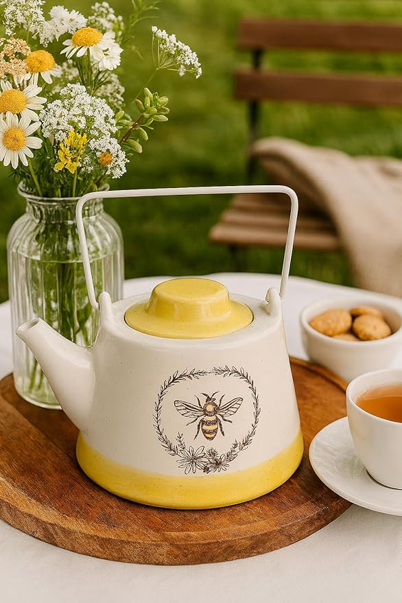 Young's Ceramic Bee Teapot with Metal Handle