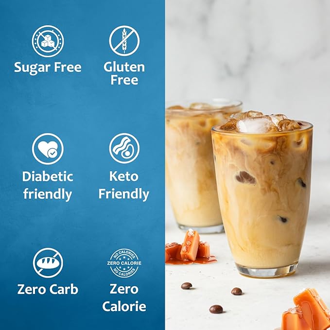 Syruvia Sugar-free Salted Caramel - 25.4 fl oz. Premium Coffee Flavoring Syrup. 0 Calories, Kosher, and Gluten-Free. Perfect for Drinks, Sodas, Shakes, Desserts, and More With Pump (Pack of 3)