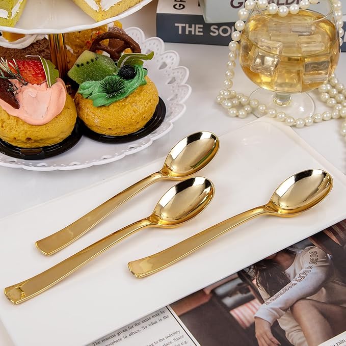 Liacere 360Pcs Plastic Spoons - 6.7 inch Heavy Duty Plastic Spoons-Heavyweight Gold Disposable Spoons-Gold Silverware for Halloween &Chrismas And Daily Using & New Year