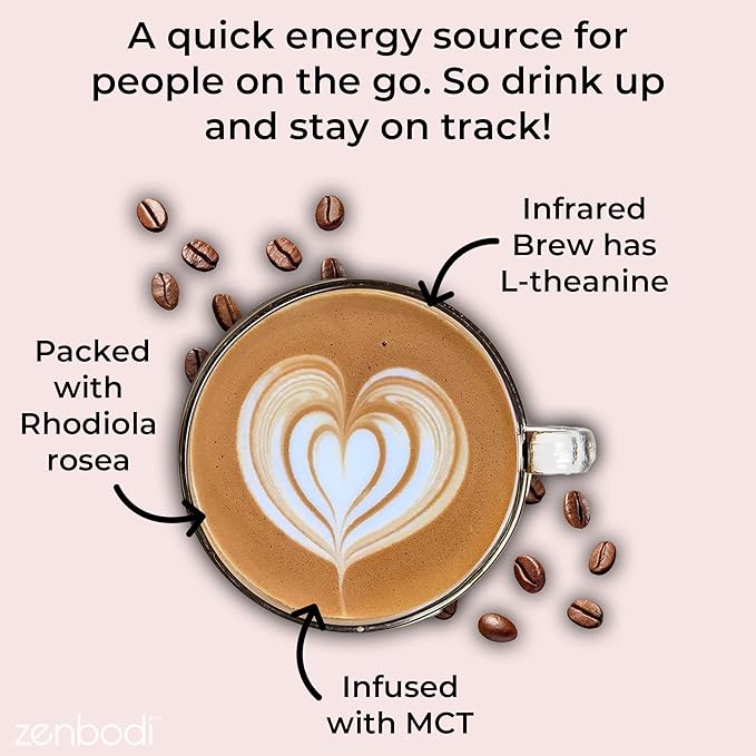 Zenbean Infrared Brew Medium Grind Low Acid Coffee - Nootropic Coffee with Rhodiola Rosea and L-Theanine, Smooth Taste, Balanced Flavor, Helps Improve Mood, Energy, and Focus