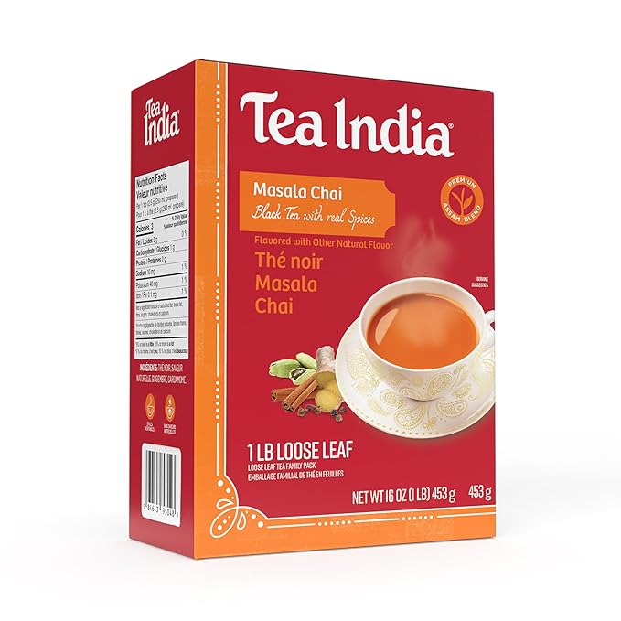 Tea India Masala Loose Leaf Chai Tea Flavorful Blend Of Black Tea & Natural Ingredients Strong Full-Bodied Traditional Indian Caffeinated Tea 1LB