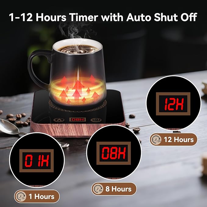 Coffee Mug Warmer for Desk with Auto Shutoff, Coffee Cup Warmer for Desk Auto Shut Off with 3 Temp. Settings & 1-12H Timer (Xmas Coffee Gifts)