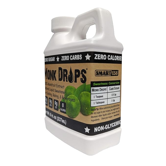 Monk Drops - 100% Monkfruit Liquid Sweetener, Zero Glycemic, Zero Calories, Zero Sugar, No Added Water, Concentrated Monk Fruit (350 Servings) (Original, 8 Fl Oz Jug)
