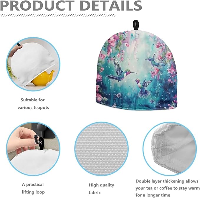 Hummingbird Tea Cozy for Teapot Insulated Floral Teapot Cozy for Women Gifts Thick Tea Cosy for Teapot Home Kitchen Accessory