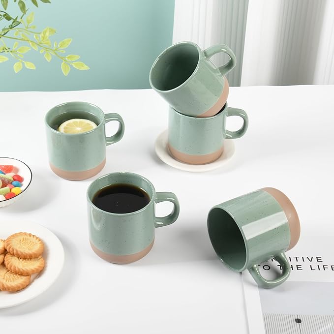 12oz Coffee Mug Set for 6, Tea Cups with Handle for Coffee, Tea, Cocoa, Milk (Green)