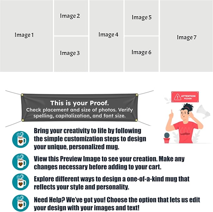 Custom Photo Ceramic Coffee Mug, Jumbo Sized-20oz, Glossy or Matte Finish (7 Images-No Text)