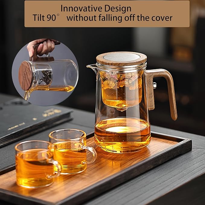Enchanti Tea Pot- 600ml/20.3oz Magic Witchcraft Enchanted Glass Teapot with Strainer, Loose Tea Innovative Water Separation Magnetic Teapot, Borosilicate Glass Tea Infuse (20.3oz)