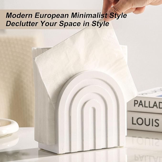White Napkin Holders for Paper Napkins, Paper Napkin Holder for Table,Modern Wooden Napkins Holders for Table(5.5" x 2.9" x 5.5")
