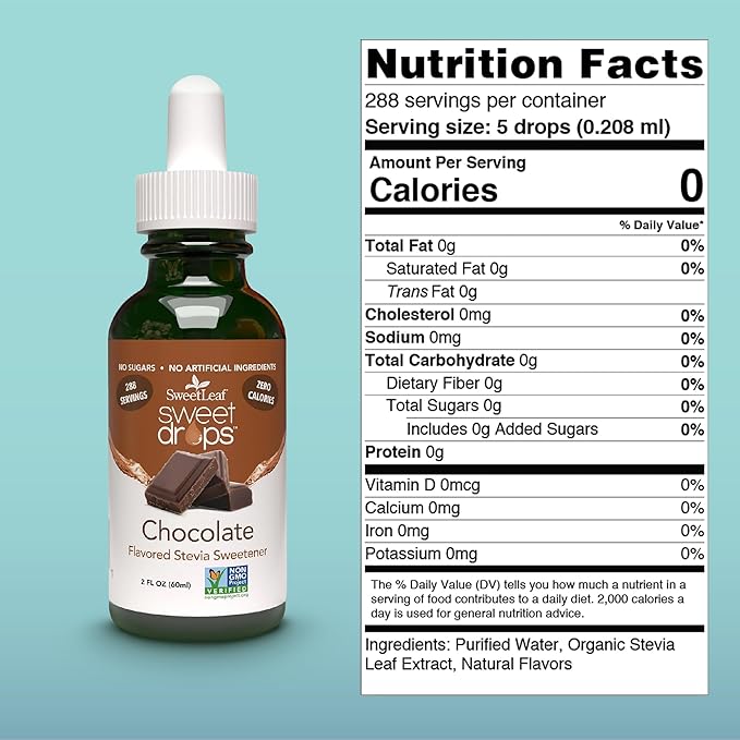 SweetLeaf Sweet Drops- Flavored Stevia Liquid Sweetener, Organic Stevia Extract, Zero Calories, Gluten Free, Keto Friendly, Non GMO, Natural Flavors, Sugar Alternative - Chocolate, 2 Fl Oz (Pack of 2)