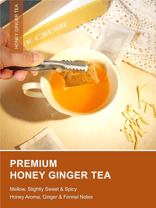 TeeLux Honey Ginger Tea Bags, Warming Blend with Ginger, Fennel, Rooibos & Rosehips, Smooth & Spicy, Caffeine Free, 100 Count