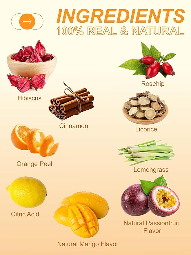 TeeLux Mango Passion Fruit Tea with Hibiscus Rosehip, Cinnamon & Citrus Blend, Caffeine-Free Tropical Tea, 100 Count