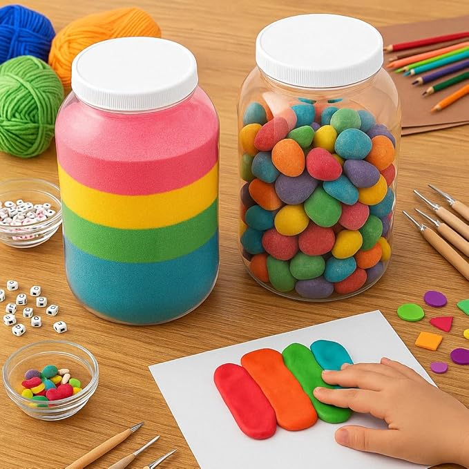 kitchentoolz 1 Gallon Large Plastic Mason Jar with Airtight Lid - Tall Storage & Pantry Container - Made in USA - Pack of 2