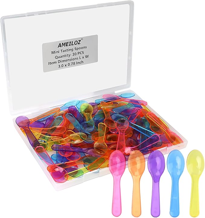 3 Inch Tiny Mini Tasting Spoons Colored Disposables Small Taster Spoon, Mini Sampling Spoon for Desserts Pudding Jello Shots Ice Cream (1 Pack of 30 PCS)
