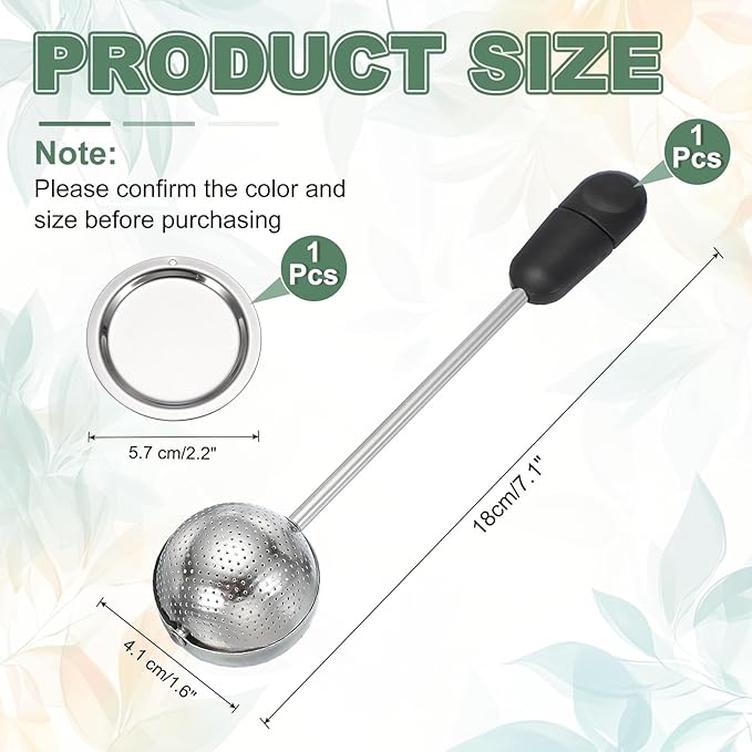 uxcell Tea Infuser for Loose Leaves, Stainless Steel Tea Infuser Filter with Round Plate, Twisting Handle Steeper Strainers for Cup and Teapot, Ball Shaped, Black