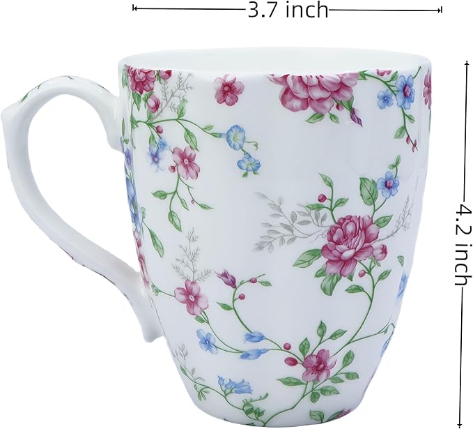 14oz Bone China Coffee Mug Floral Bone Mug Cute Coffee Mug Teacup for Women Mom Friend (Autumn floral)