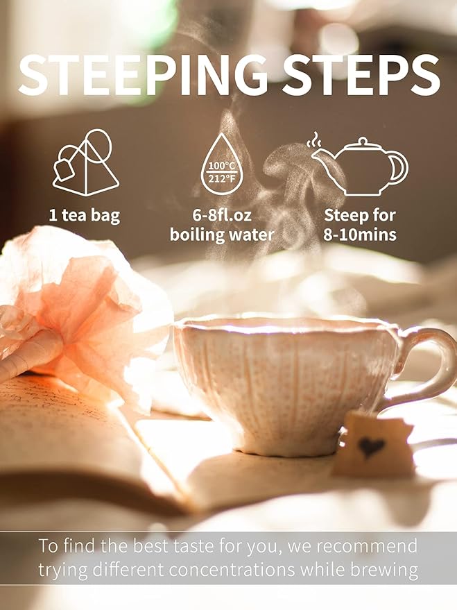TeeLux Mullein Leaf Tea Bags, 3g/Bag, 60 Count, Natural Mullein Leaves, Caffeine Free, Biodegradable Corn Fiber Pyramid Tea Bags