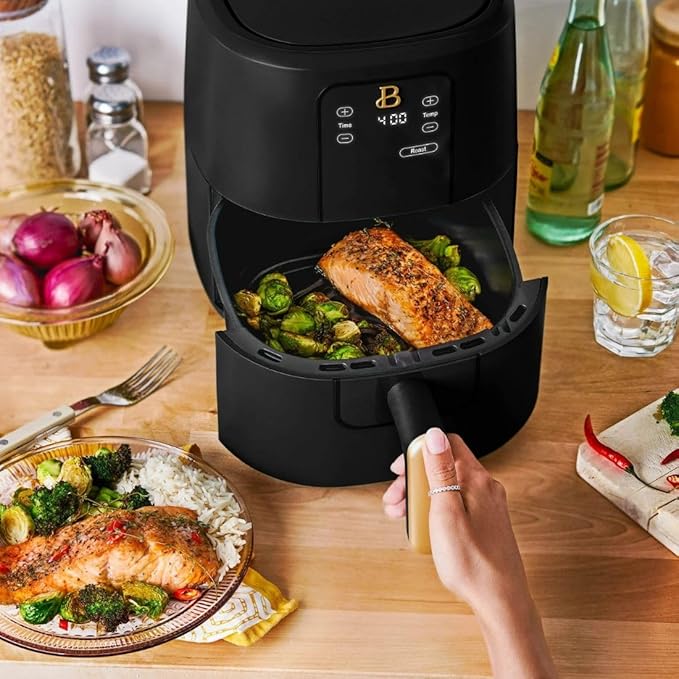 Beautiful 3 Quart Digital Air Fryer with TurboCrisp Technology – Matte Finish, Touchscreen, Nonstick Basket (Black Sesame)