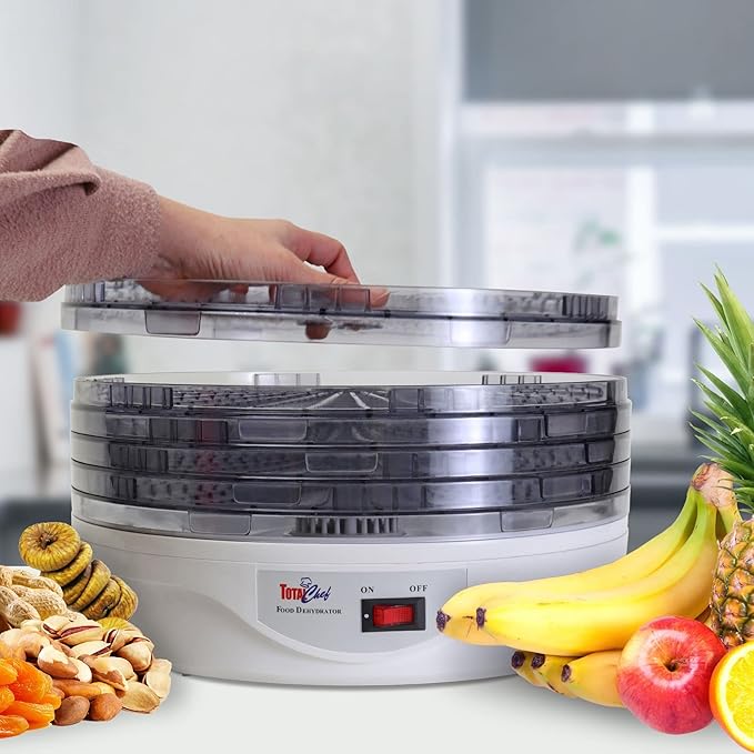 Total Chef Food Dehydrator - 5-Tier Liofilizadora, Air Drying Jerky, Fruit, Vegetable, Mushroom, Meat, Fish & More, Counter Top Alimentos Deshidratador For Home With Dishwasher Safe Trays Rack