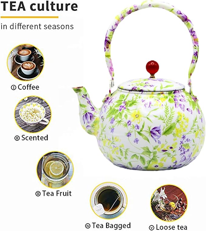 True Pure Copper Tea Kettle For Stovetop Safe, 47.3oz Non-Coating Copper Teapot with Tea Ball For Loose Leaf, Elegant Flower Pattern Kettle, Exquisite Tea Set Gift (1400ml)