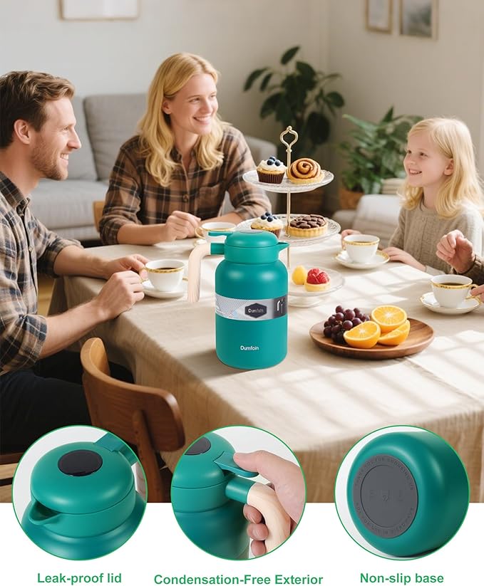 68 Oz Thermal Coffee Carafe, Stainless Steel Insulated Vacuum Coffee Carafes For Keeping Hot, 2 Liter Beverage Dispenser (Green)