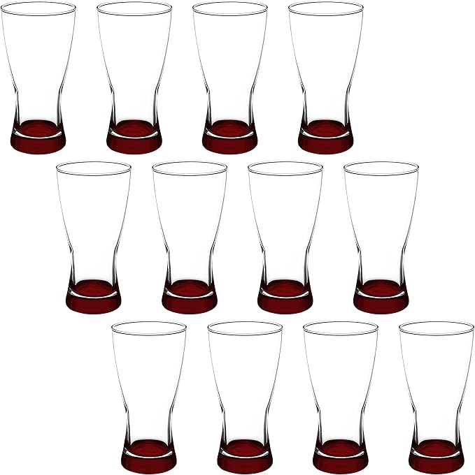 DISCOUNT PROMOS Pilsner Glasses 13.25 oz. Set of 12, Bulk Pack - Made in the USA, Perfect for Hotels, Restaurants, Bars and Even Party Favors - Red