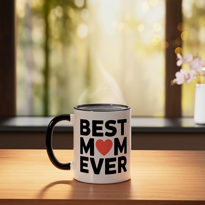 Best Mom Ever Heart Mother's Day Love Ceramic Mug, Black/White