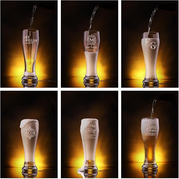 Gifts Inscribed Personalized Beer Can Glass 16oz – Custom Laser Engraved Drinking Glass – Unique Glassware Gift for Birthday, Wedding, Anniversary, Fathers Day (Custom Designs, Beer Pilsner)