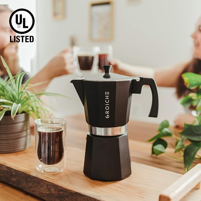GROSCHE Milano Moka pot, Stovetop Espresso maker, Greca Coffee Maker, Stovetop coffee maker and espresso maker percolator (Black, 12 cup)