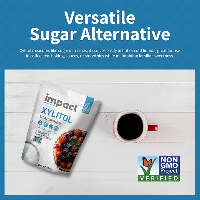 Impact - Xylitol Granular Sweetener - Plant-Sourced, Low Carb, No Additives, Oral Care Support, Zero Net Carb Sugar Alternative - 1 lb Pouch