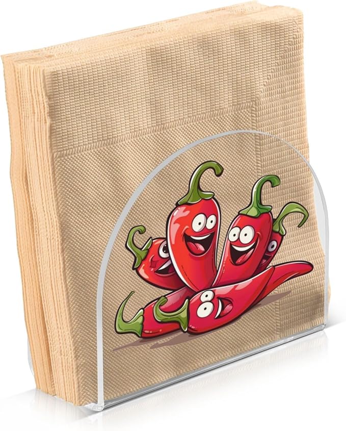 Napkin Holder Acrylic Napkin Holders for Table, Tissue Paper Cocktail Napkin Holder for Kitchen Dinner Napkins Dispenser for Bar Accessories, Cartoon Chili Pepper 1 Pack