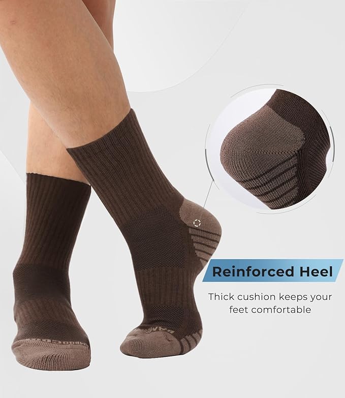 BAMBOO COOL Men's Crew Socks Athletic Running Sports Socks, Cushioned Moisture Wicking, Breathable Arch Support 6 Pack