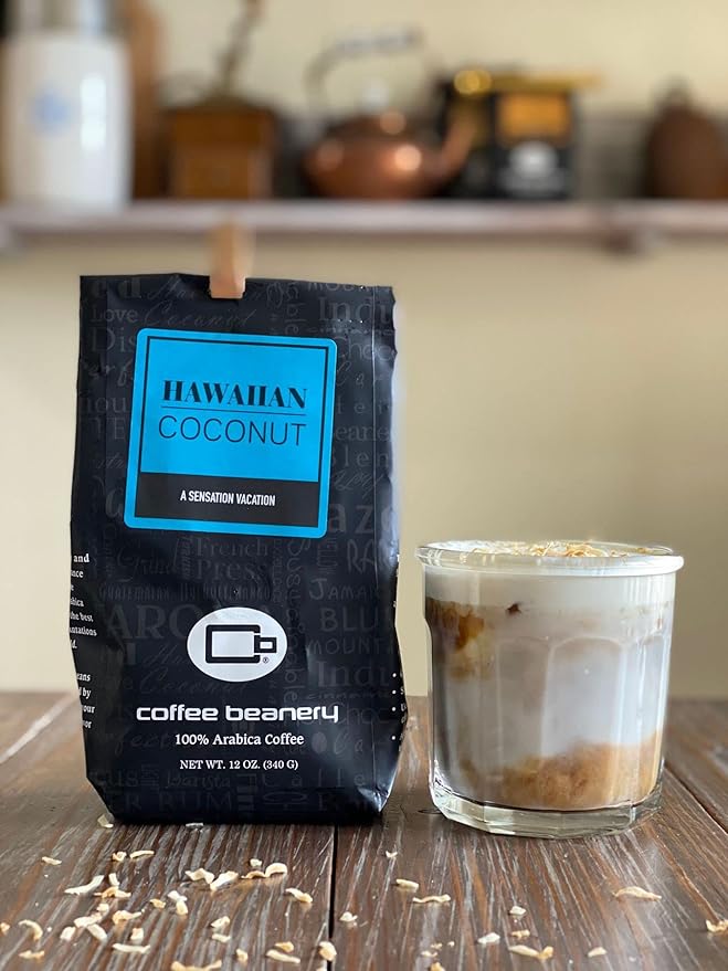 Hawaiian Coconut Flavored Coffee by Coffee Beanery | 12oz Specialty Medium Roast Coarse