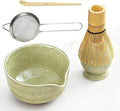 5-PCS Japanese Matcha Tea Set - Ceramic Bowl with Spout & Holder, Bamboo Whisk (Chasen), Scoop, Sifter - Complete Traditional Tea Ceremony Kit for Beginners, Gift for Tea Lovers (Light green)