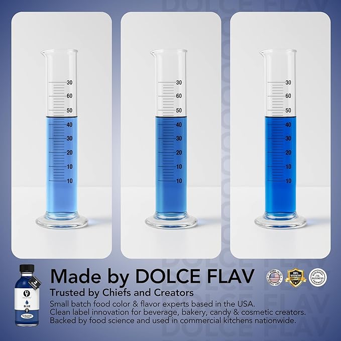 Dolce Flav Natural Blue Food Coloring – 2 oz Vibrant Plant-Based Color from Spirulina | Water-Soluble Liquid Dye for Baking, Drinks & Frostings | Graduated Dropper Included | No Artificial Dyes | Kosher | Made in USA