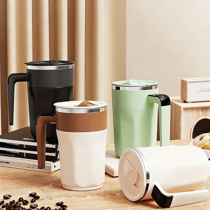Self Stirring Coffee Mug,Heated Coffee Mug Rechargeable with Temperature Display,Fun Coffee Mug Warmer,Suitable for Beverages Such Coffee,Milk,Cocoa (Brown)
