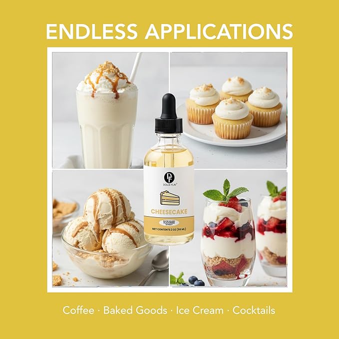 Dolce Flav Cheesecake Extract – 2 Ounce Water-Soluble Kosher, Sugar-Free, Concentrated Creamy Flavor for Desserts, Frostings & Pastries, Includes Measured Dropper