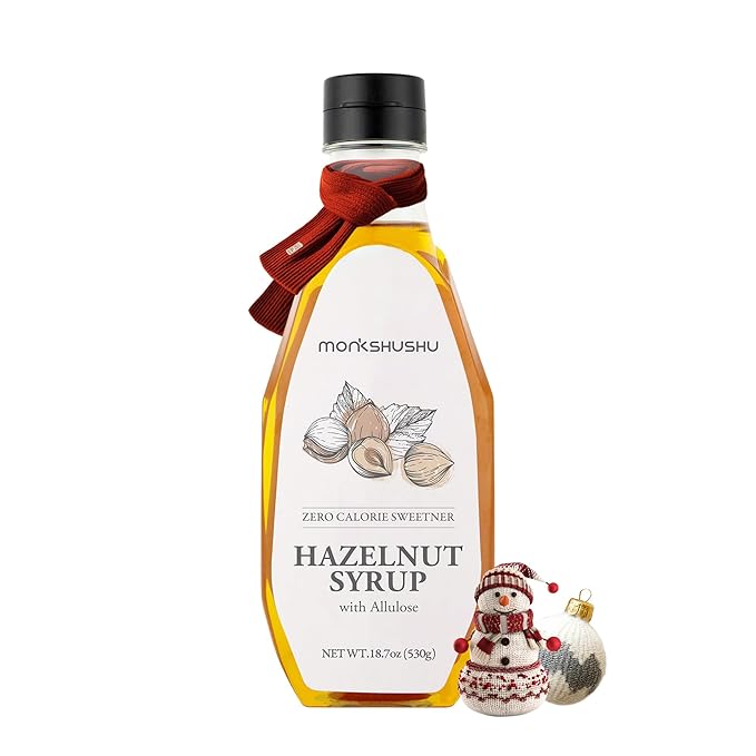 MONKSHUSHU Hazelnut Allulose Syrup 18.7 Fl Oz for coffee, drinks - Keto Diet, Vegan friendly, Diabetes-Safe - Zero Calorie, Liquid type Sugar Substitute - Monk Fruit - Gluten Free, 0g Net Carbs