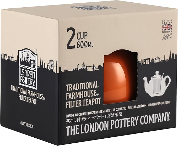 London Pottery Farmhouse Teapot with Infuser, Ceramic, Orange, 2 Cup (600 ml)