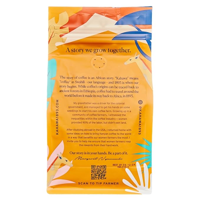 Kahawa 1893 Whole Bean Coffee Medium-Light Roast Simba Blend 12 Oz - As Seen on Shark Tank, Naturally Sweet, Organically Grown, Ethically & Sustainably Sourced