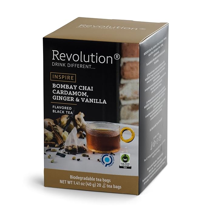 REVOLUTION TEA® Bombay Chai [THE ORIGINAL] – Bombay Chai, Cardamom, Ginger & Vanilla – Premium Full Leaf Tea – Biodegradable Infuser Tea Bags – Flavored Black Tea – 20 Bags
