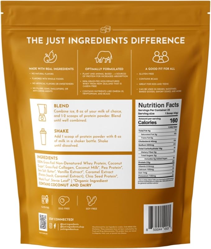 Salted Caramel Protein Powder – 30-Serving Blend with 100% Grass-Fed Whey & Organic Plant Proteins – Flavored with Real Ingredients – Supports Muscle Recovery & Energy