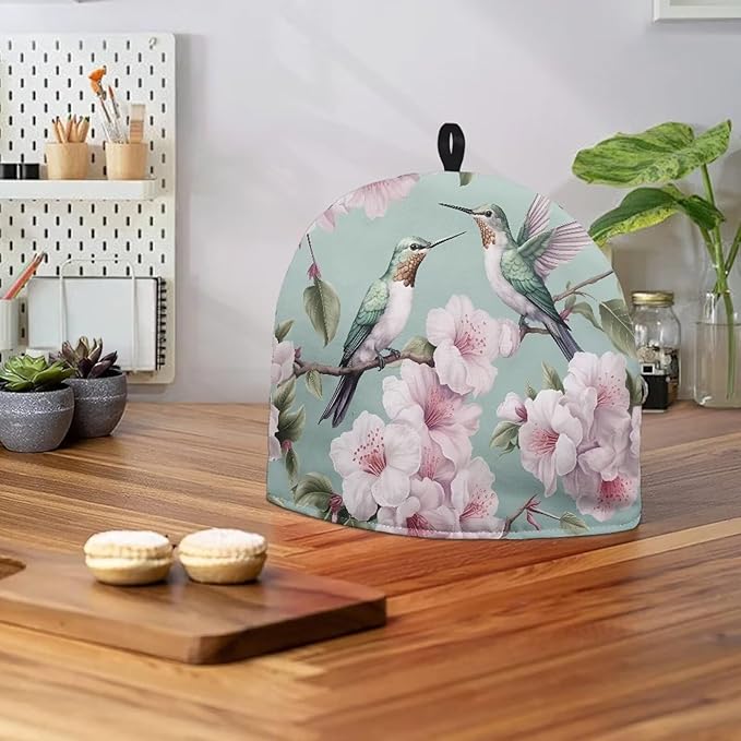 Hummingbird Tea Cosy for Teapot Peach Blossom Tea Cozy for Teapot Insulated Tie-Dye Kitchen Accessory Thick Teapot Cover Dust Home Decorative