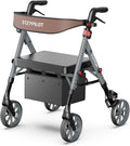 Foldable Aluminum Rollator Walkers with Cushion Seat for Senior, 16lbs Lightweight & 500 lbs Max Load, Adjustable 5-Level Seat Height & 6-Level Handles Height,8" Big Wheels,Dual Braking, Storage Bag