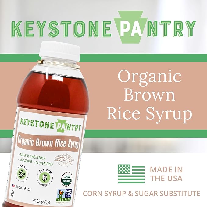 Keystone Pantry Organic Brown Rice Syrup – 23 OZ Bottle – Vegan and Gluten Free – HFC, Corn Syrup Substitute – Syrup for Baking – Great for Homemade Granola Bars – Coffee Sweetener – DE 42 – 3 BOTTLES