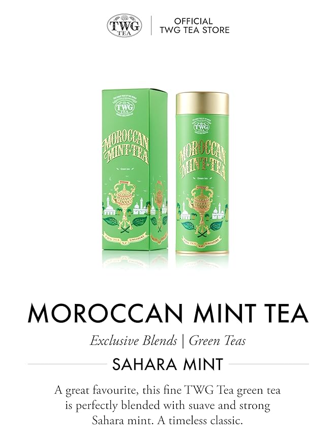 TWG Tea | Moroccan Mint Tea | Green Tea | Spearmint Leaves | Haute Couture Tin, 120g | Gift Set