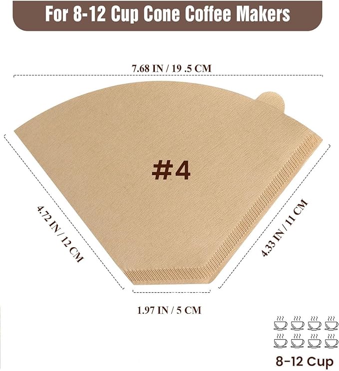 100 Count Cone Coffee Filters #4,Natural Unbleached Coffee Filters 8-12 Cup, Fits Disposable Paper Filters for Ninja, Mr. Coffee, Hamilton Beach, Melitta, Pour Over & Drip Machines