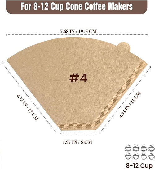100 Count Cone Coffee Filters #4,Natural Unbleached Coffee Filters 8-12 Cup, Fits Disposable Paper Filters for Ninja, Mr. Coffee, Hamilton Beach, Melitta, Pour Over & Drip Machines
