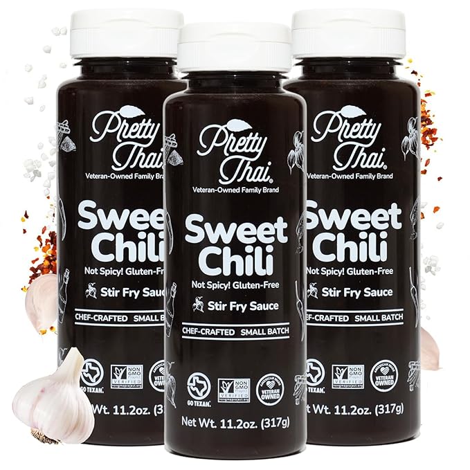 Pretty Thai Sweet Chili Sauce, Gluten Free Certified Non-GMO Authentic Vegan Stir Fry, BBQ Condiment, Dipping Sauce, Rice Seasoning, 100% Natural (Pack of 3)