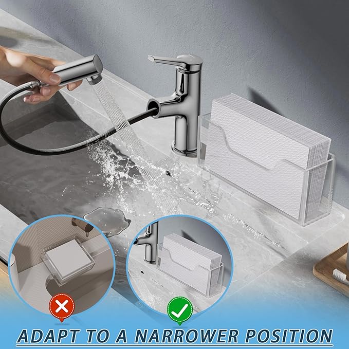 Napkin Holder, Clear Acrylic Guest Paper Towel Holder for Bathroom Washbasin Side, Vertical Square Disposable Hand Towel Paper Waterproof Lucite Holder for Kitchen Hotel Restaurant Use