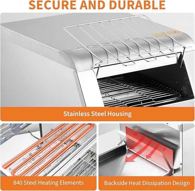 GarveeHome Commercial Conveyor Toaster, 300 Slices/H, 1800W 110v, 7 Temperature Settings, Commercial Toasters for Restaurant/Home, With Timer, for Bun Bagel Bread